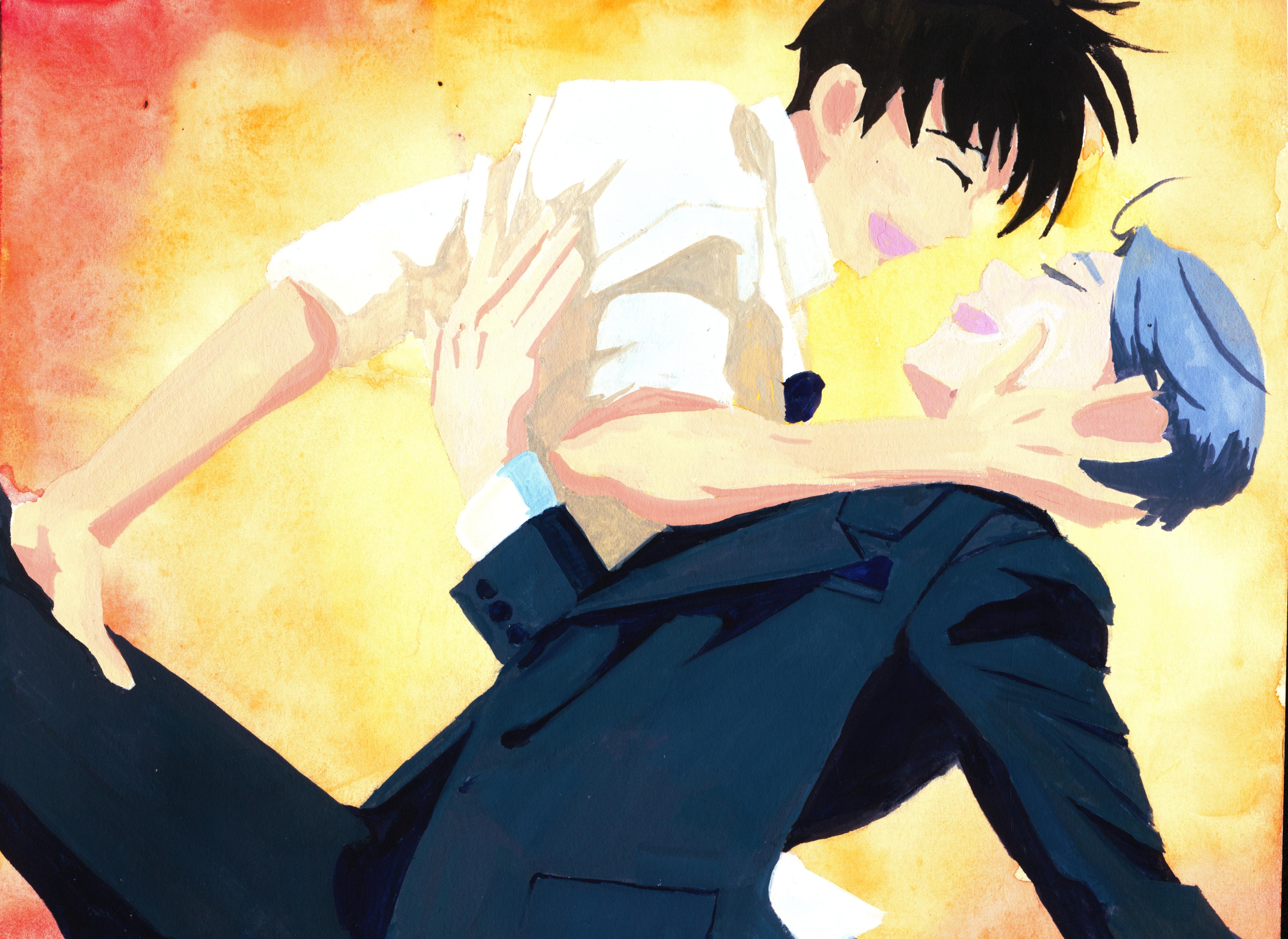 Victor and Yuri, dancing and smiling at each other.